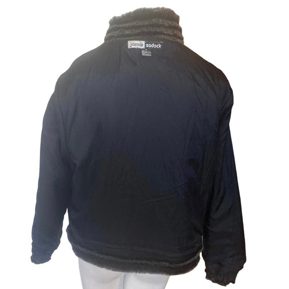 Jamie Sadock Size M Woman’s Faux Fur Coat Toggle Metal Buttons Black Gray - Picture 8 of 8